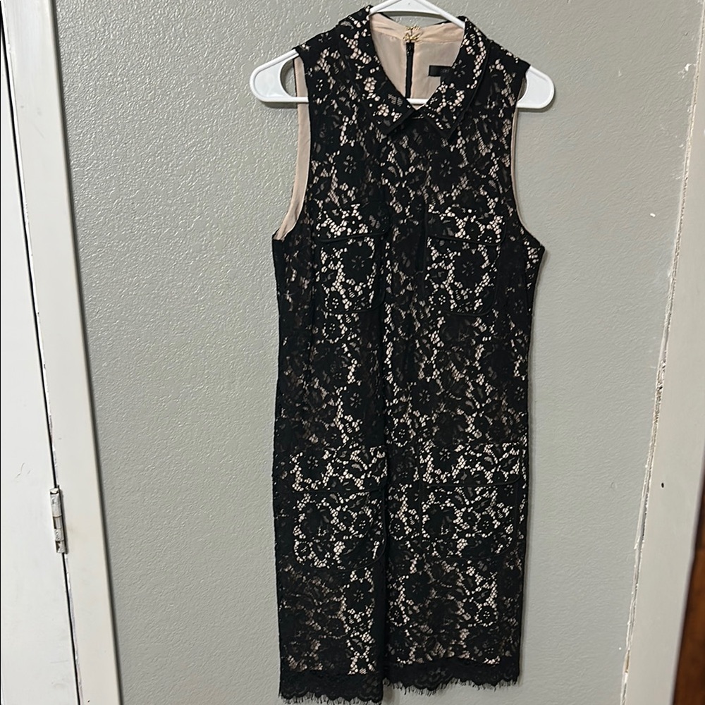 J. Crew Black and Tan Sheath Dress Mock Neck Midi